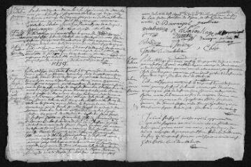 5 vues Registre paroissial. Baptêmes, sépultures (avril-décembre 1738) - Baptêmes, mariages, sépultures (janvier 1739)