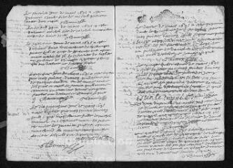 12 vues Registre paroissial. Baptêmes, mariages, sépultures (1695) - Baptêmes, sépultures (janvier 1696)