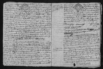15 vues Registre paroissial. Baptêmes, mariages, sépultures (février-décembre 1743) - Baptêmes, sépultures (janvier-février 1744)