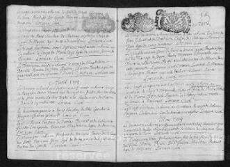 14 vues Registre paroissial. Baptêmes, mariages, sépultures (1709) - Baptêmes, sépultures (janvier 1710)
