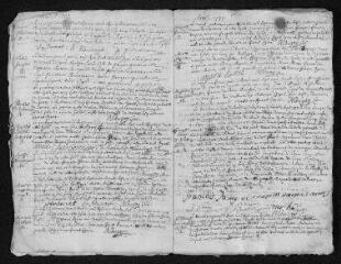 19 vues Registre paroissial. Baptêmes, mariages, sépultures (1737) - Baptêmes, sépultures (janvier-février 1738)