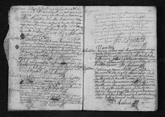 27 vues  - Registre paroissial. Baptêmes, mariages, sépultures (1673-janvier 1676) (ouvre la visionneuse)