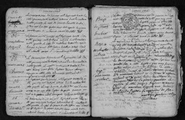 42 vues  - Registre paroissial. Baptêmes, mariages, sépultures (1736-janvier 1737) (ouvre la visionneuse)